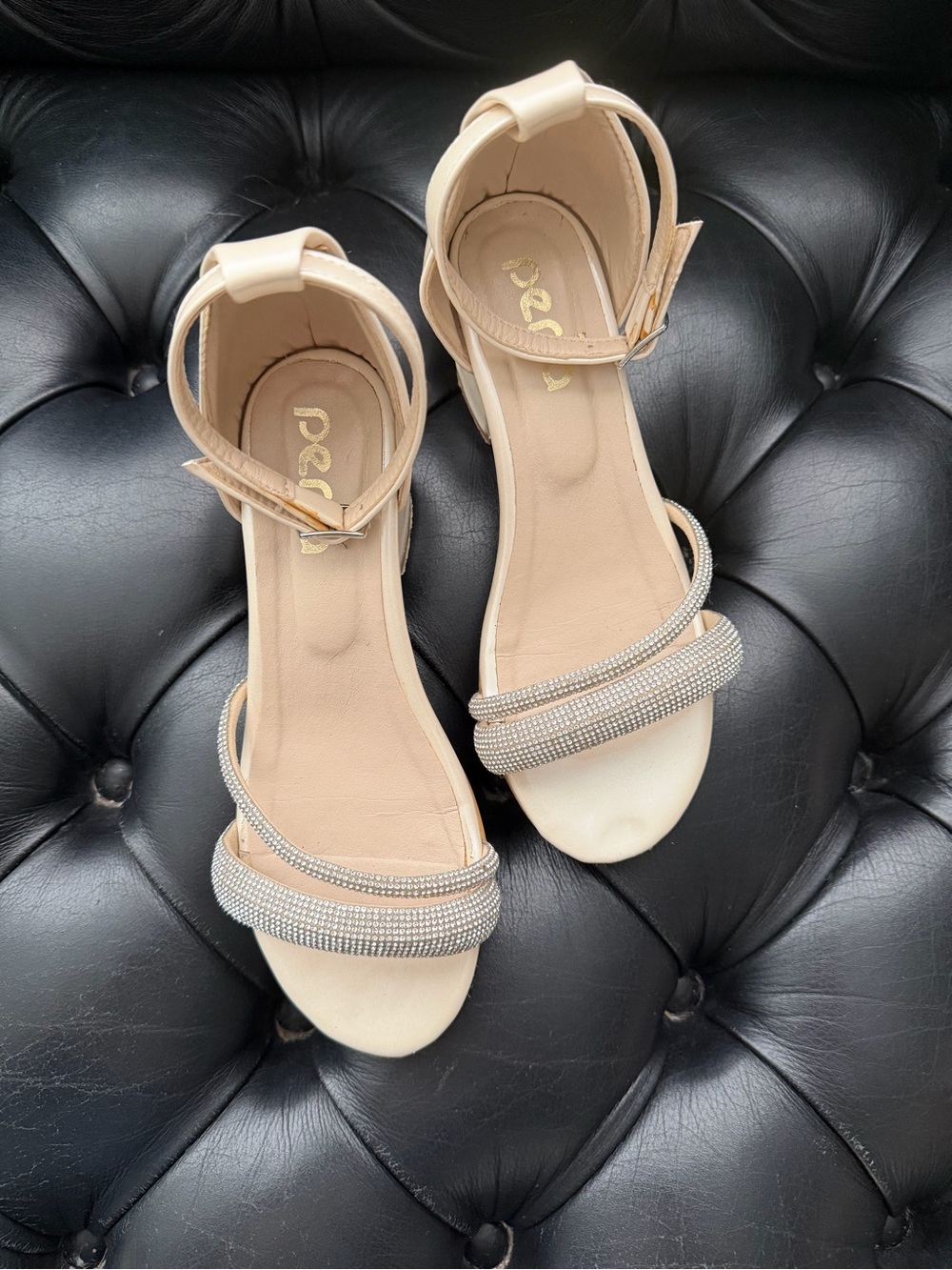 Beige Rhinestone Strap Dress Sandals for Girls